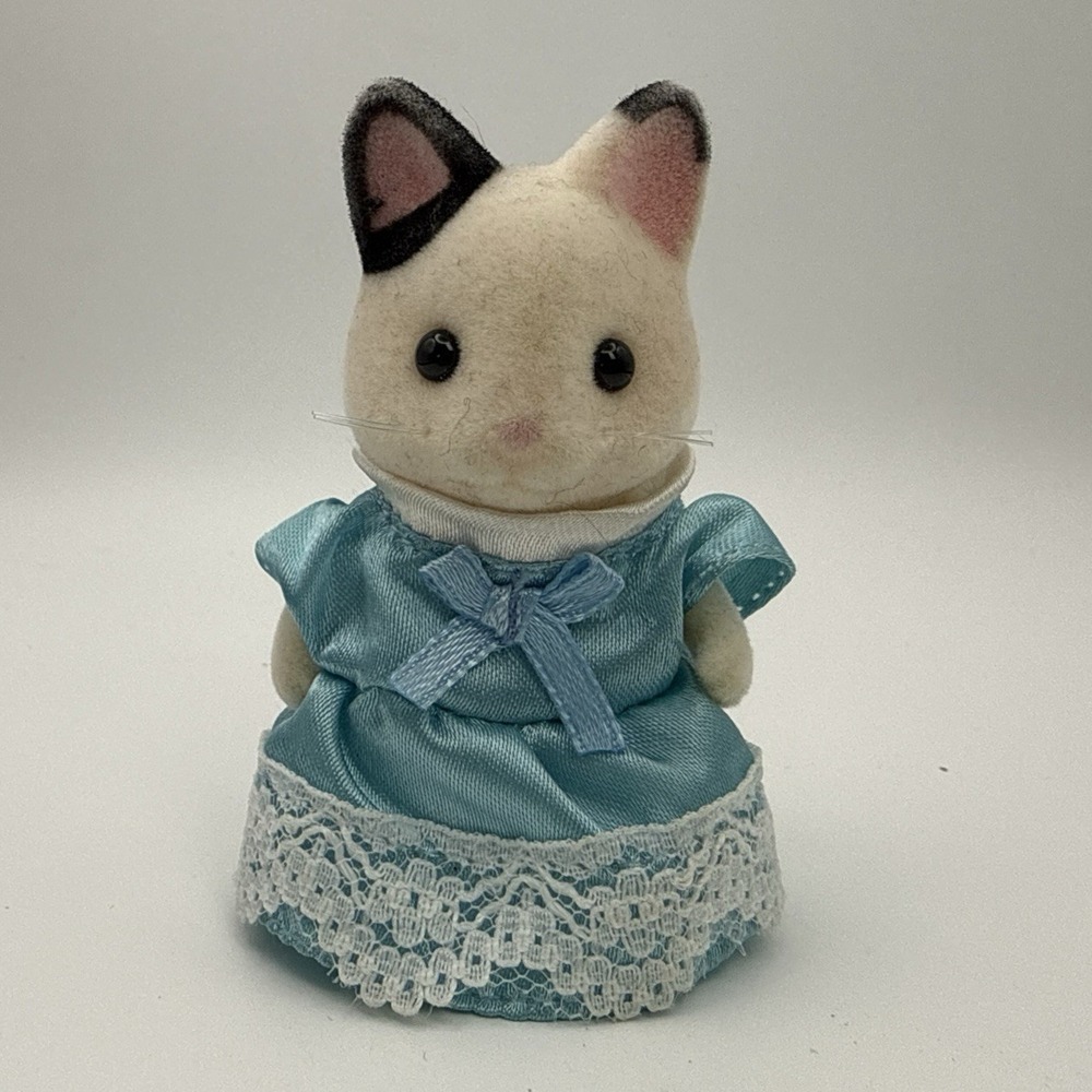 Calico Critter  Sylvanian Epoch Lily Marlow Blue Dress Child TUXEDO CAT Figure